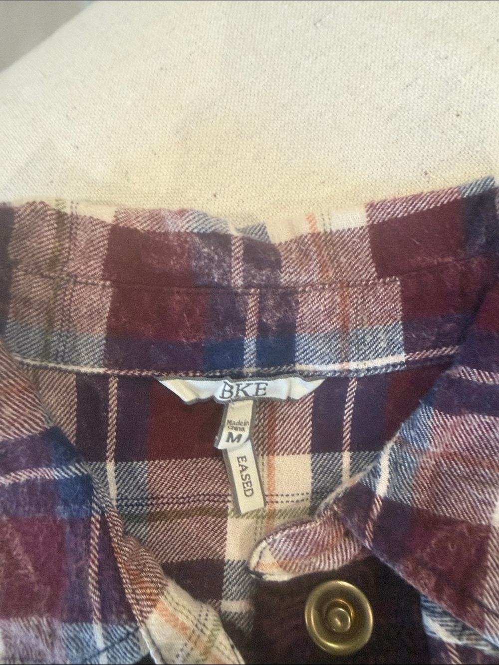BKE Burgundy, Navy and Cream Plaid Button-Down Shirt - Picture 5 of 7